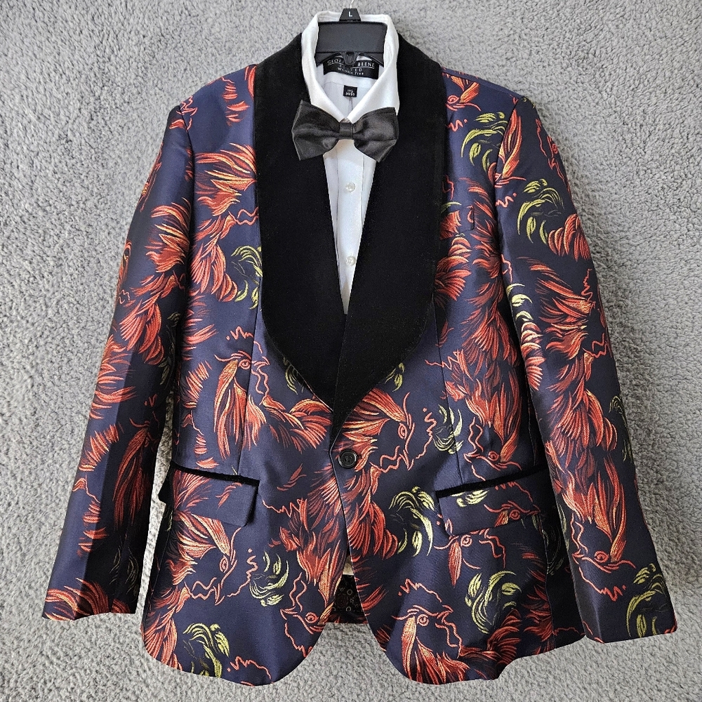 Men 2 Pc Floral Tuxedo Blazer Vest XS 36 Slim Shawl Lapel Print Statement Jacket